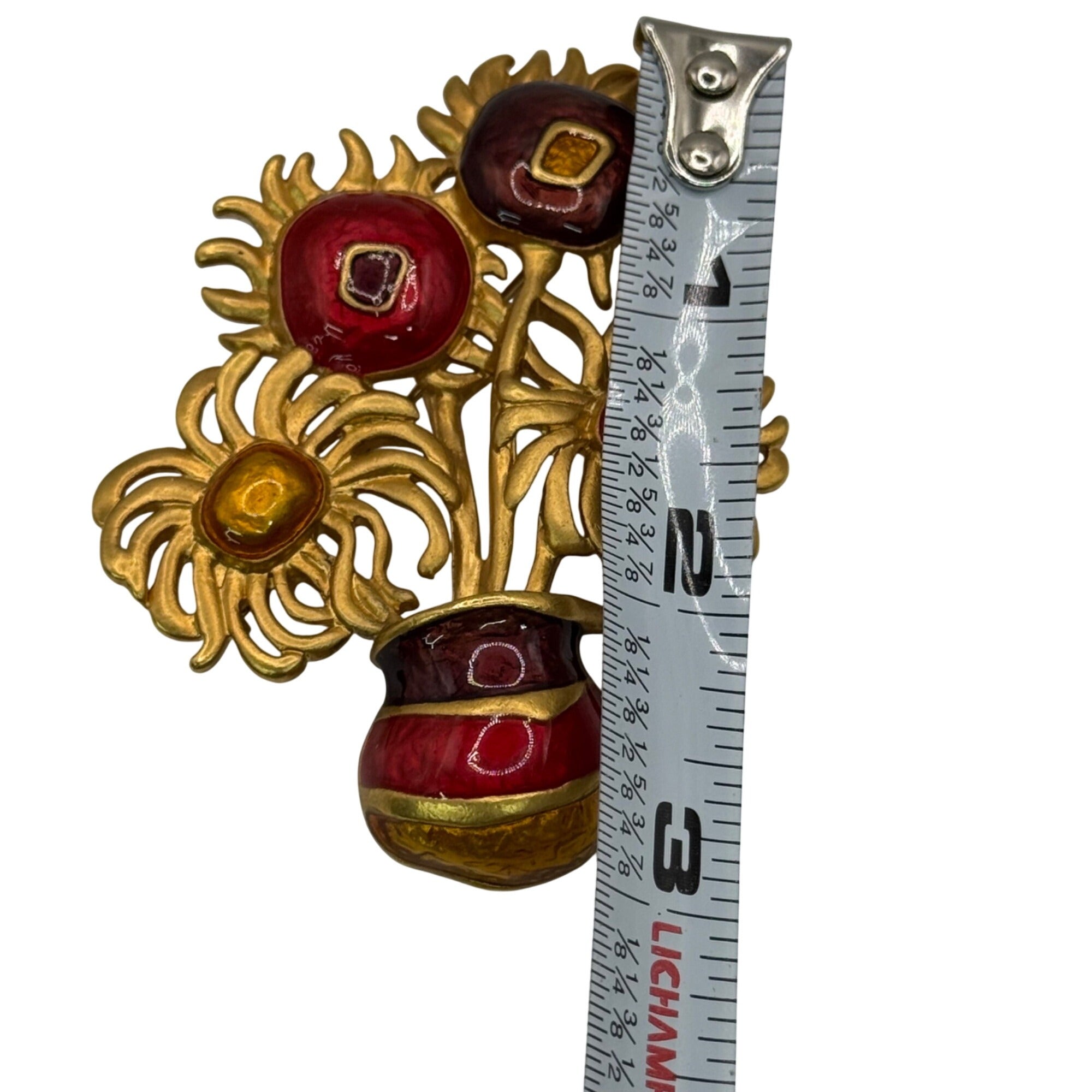 Vintage YSL Yves Saint Laurent For Avon Van Gogh Sunflowers Brooch Enamel Flower