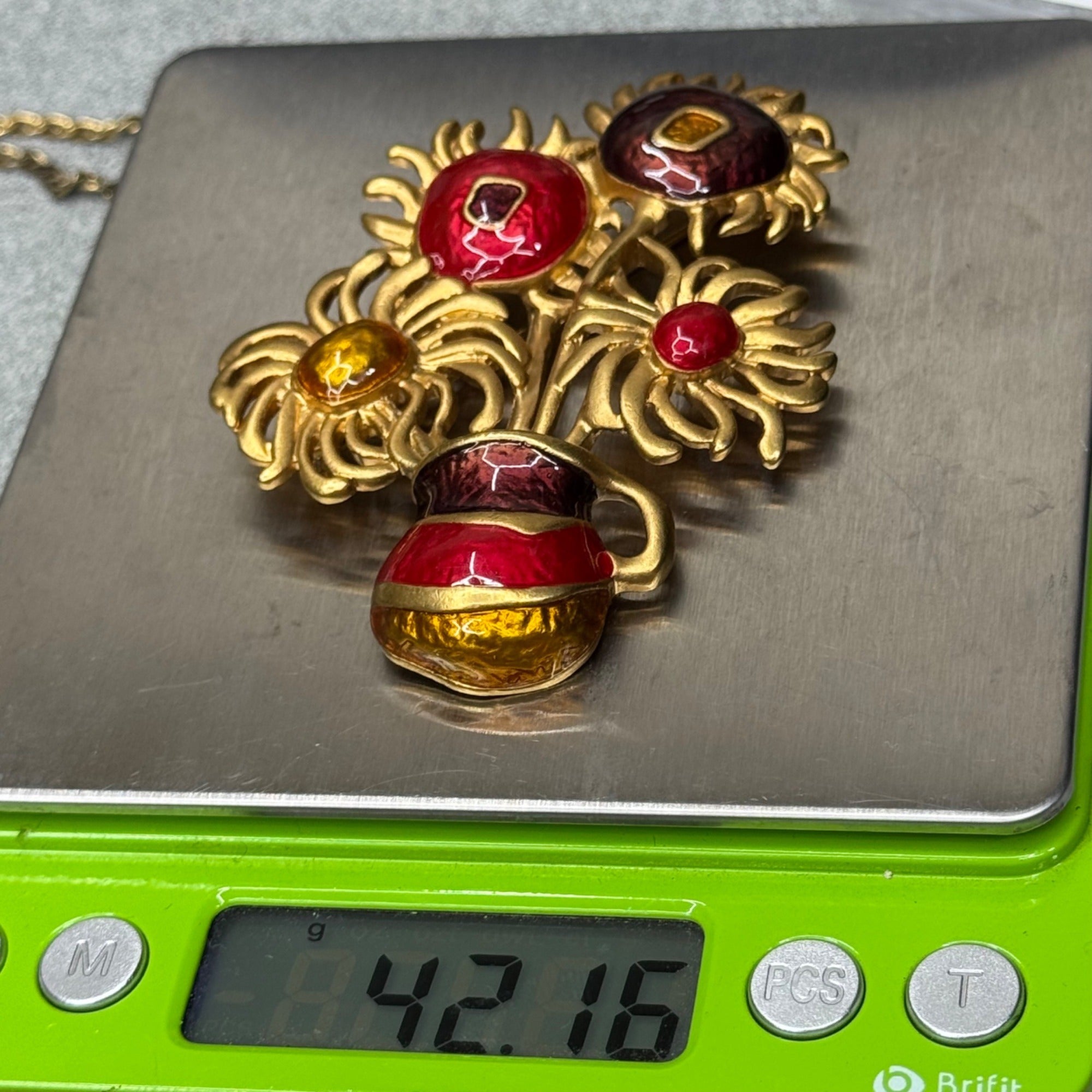 Vintage YSL Yves Saint Laurent For Avon Van Gogh Sunflowers Brooch Enamel Flower