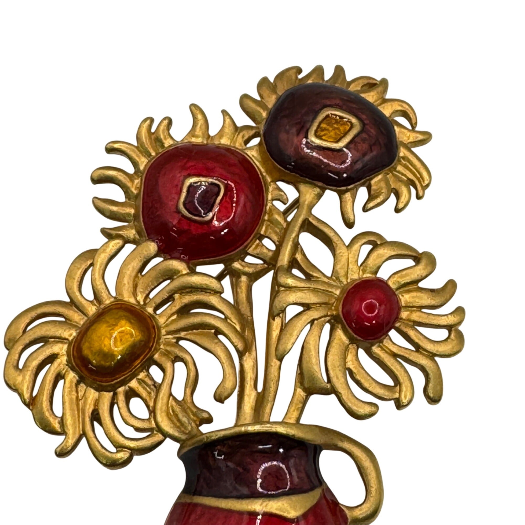Vintage YSL Yves Saint Laurent For Avon Van Gogh Sunflowers Brooch Enamel Flower