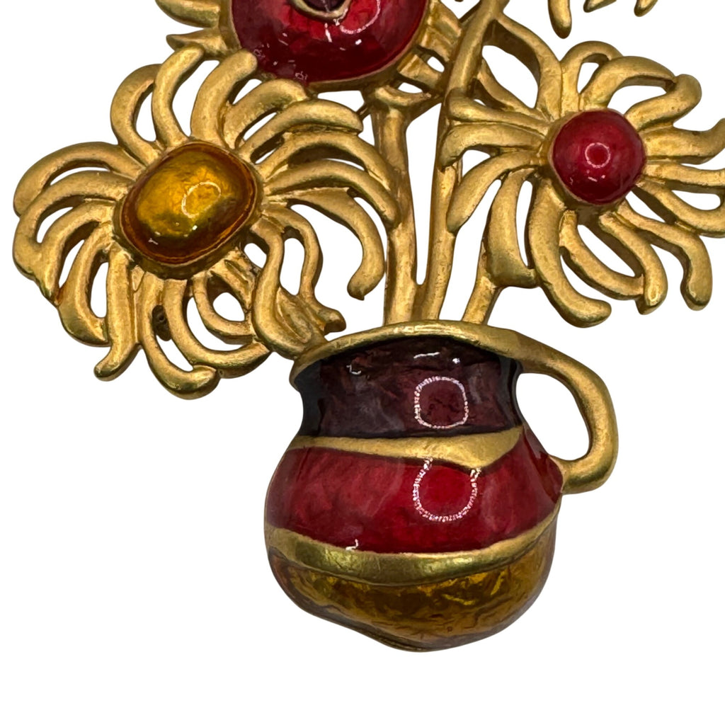Vintage YSL Yves Saint Laurent For Avon Van Gogh Sunflowers Brooch Enamel Flower