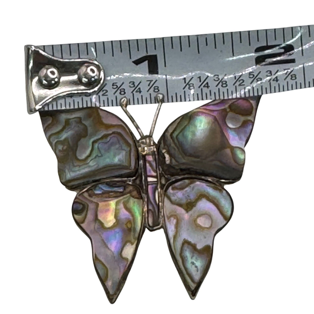 Vintage Mexican Sterling Silver Abalone Butterfly Brooch 2" Taxco Artisan