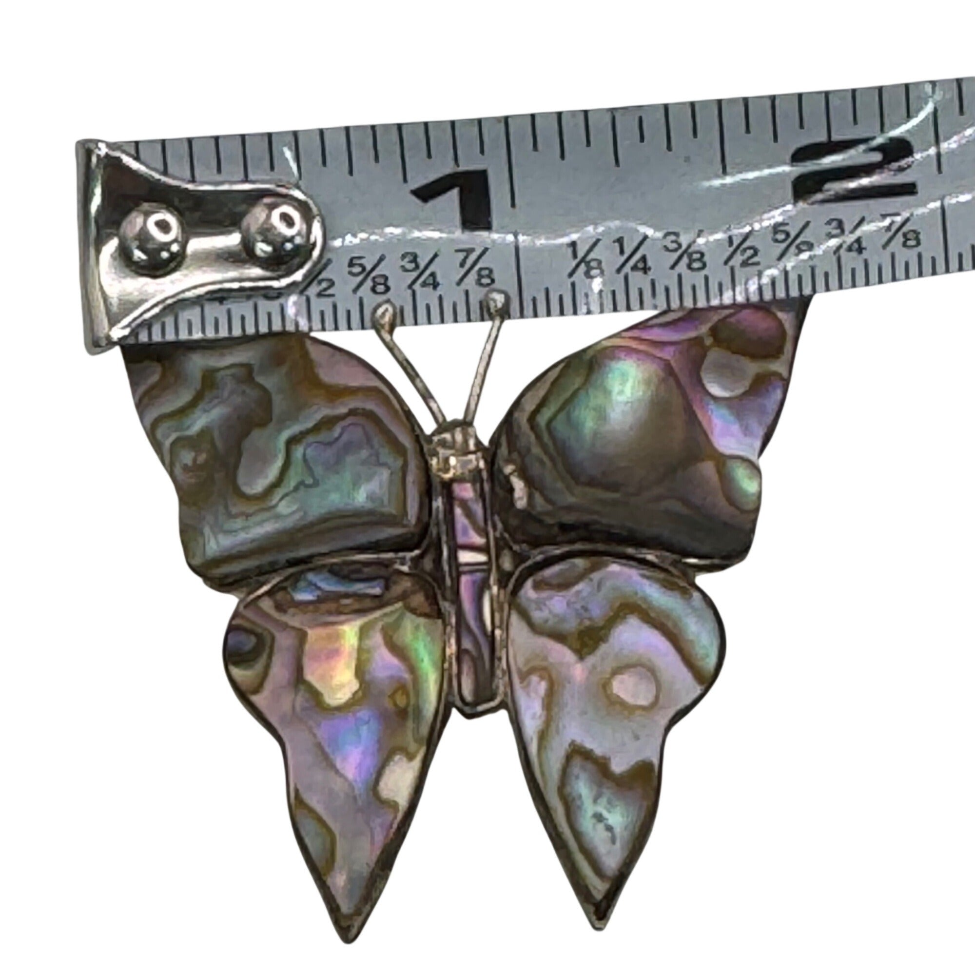 Vintage Mexican Sterling Silver Abalone Butterfly Brooch 2" Taxco Artisan