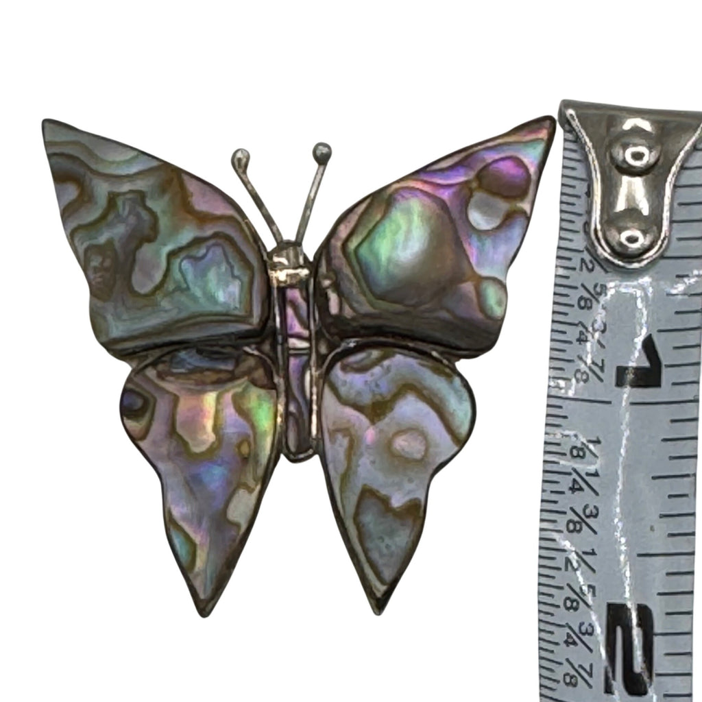 Vintage Mexican Sterling Silver Abalone Butterfly Brooch 2" Taxco Artisan