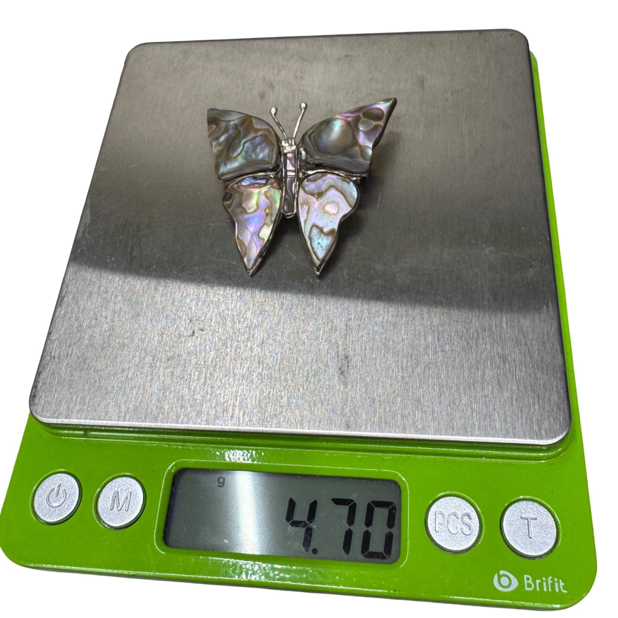 Vintage Mexican Sterling Silver Abalone Butterfly Brooch 2" Taxco Artisan