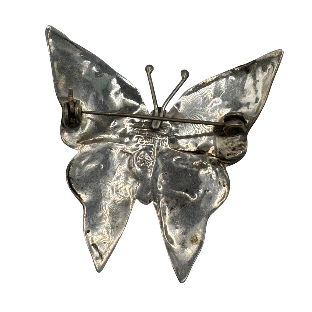 Vintage Mexican Sterling Silver Abalone Butterfly Brooch 2" Taxco Artisan