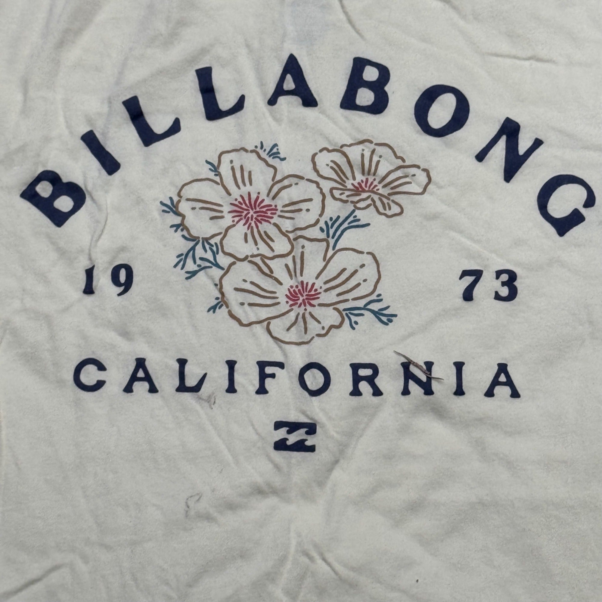 Billabong California Graphic T-Shirt Mens Large White Flowers Surf Short Sleeve