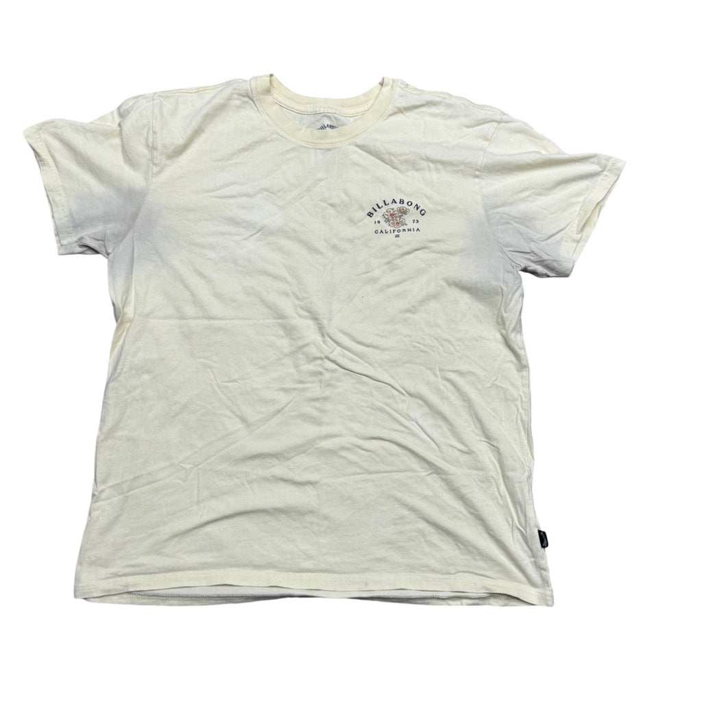 Billabong California Graphic T-Shirt Mens Large White Flowers Surf Short Sleeve