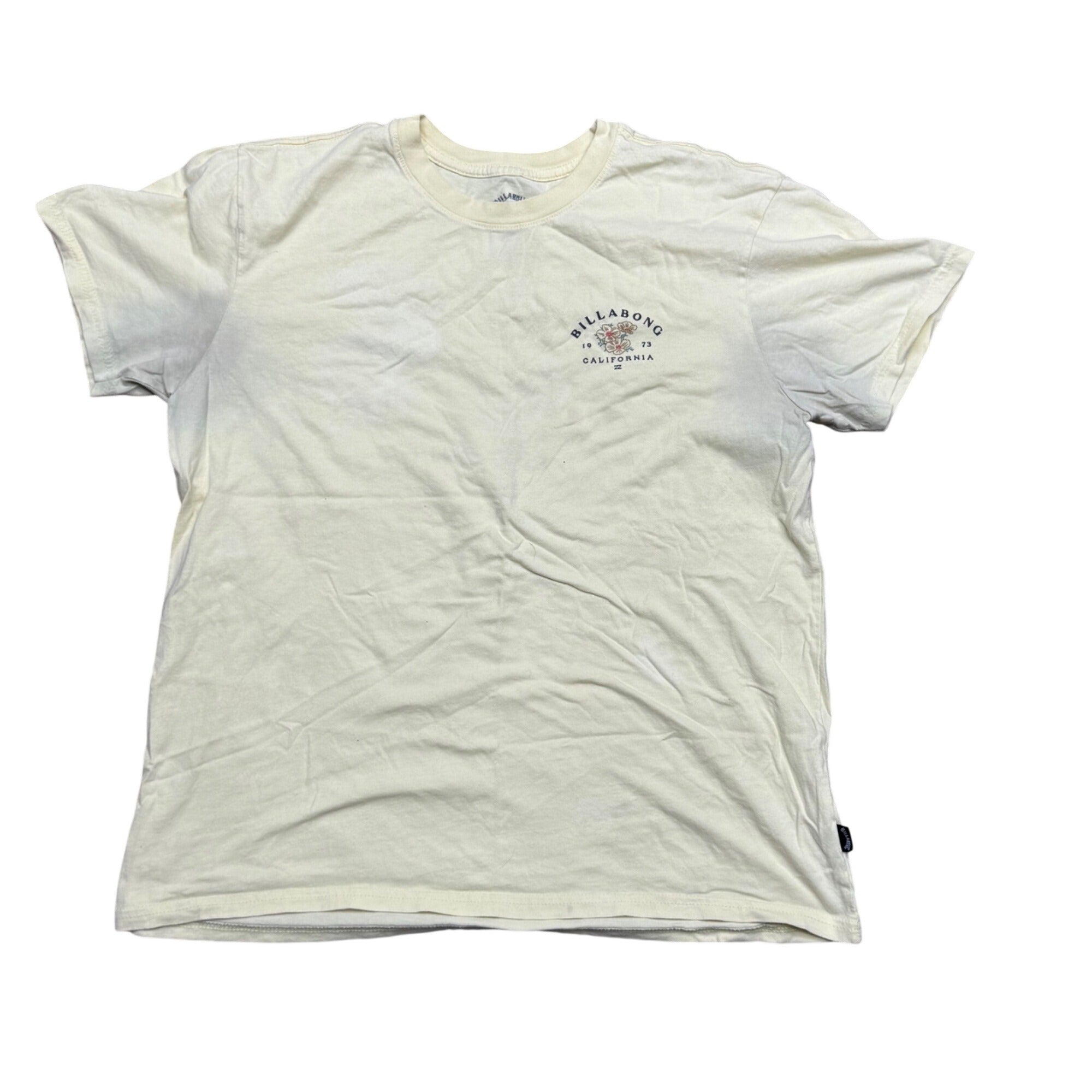Billabong California Graphic T-Shirt Mens Large White Flowers Surf Short Sleeve