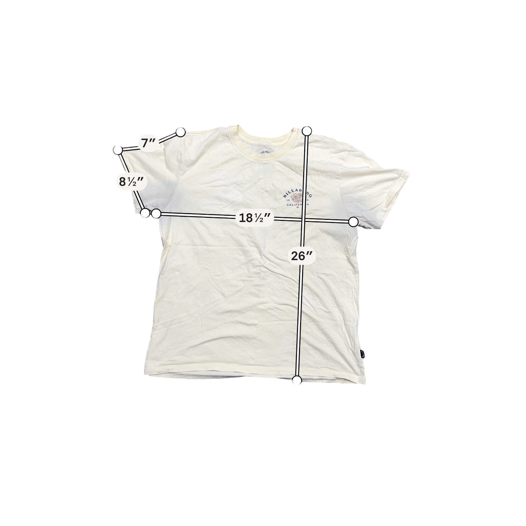 Billabong California Graphic T-Shirt Mens Large White Flowers Surf Short Sleeve