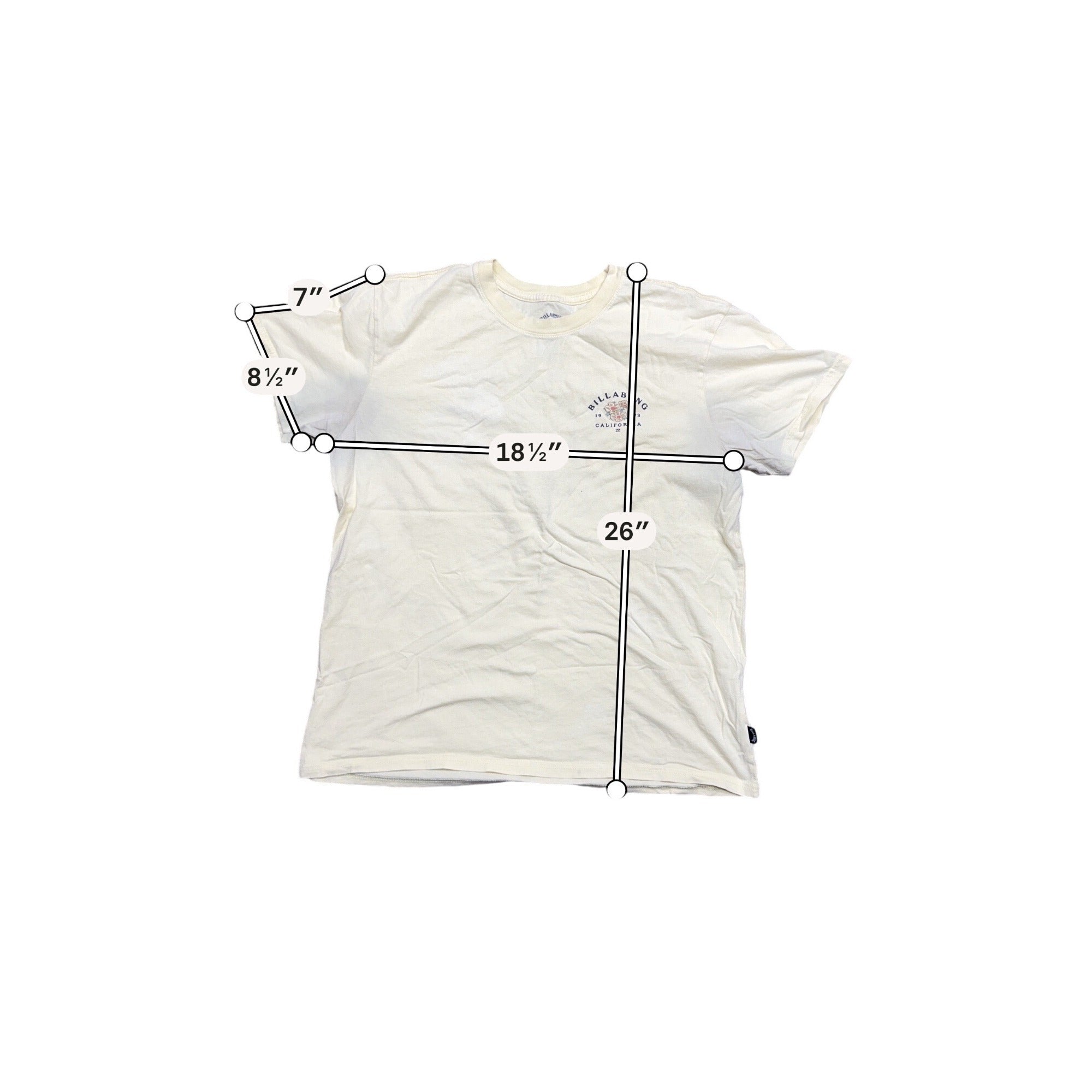 Billabong California Graphic T-Shirt Mens Large White Flowers Surf Short Sleeve