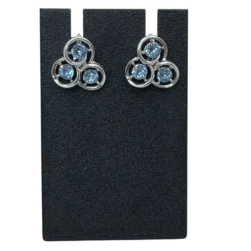 Trifari Baby Blue Rhinestone Circles Silver-Tone Clip-On Earrings Signed Retro