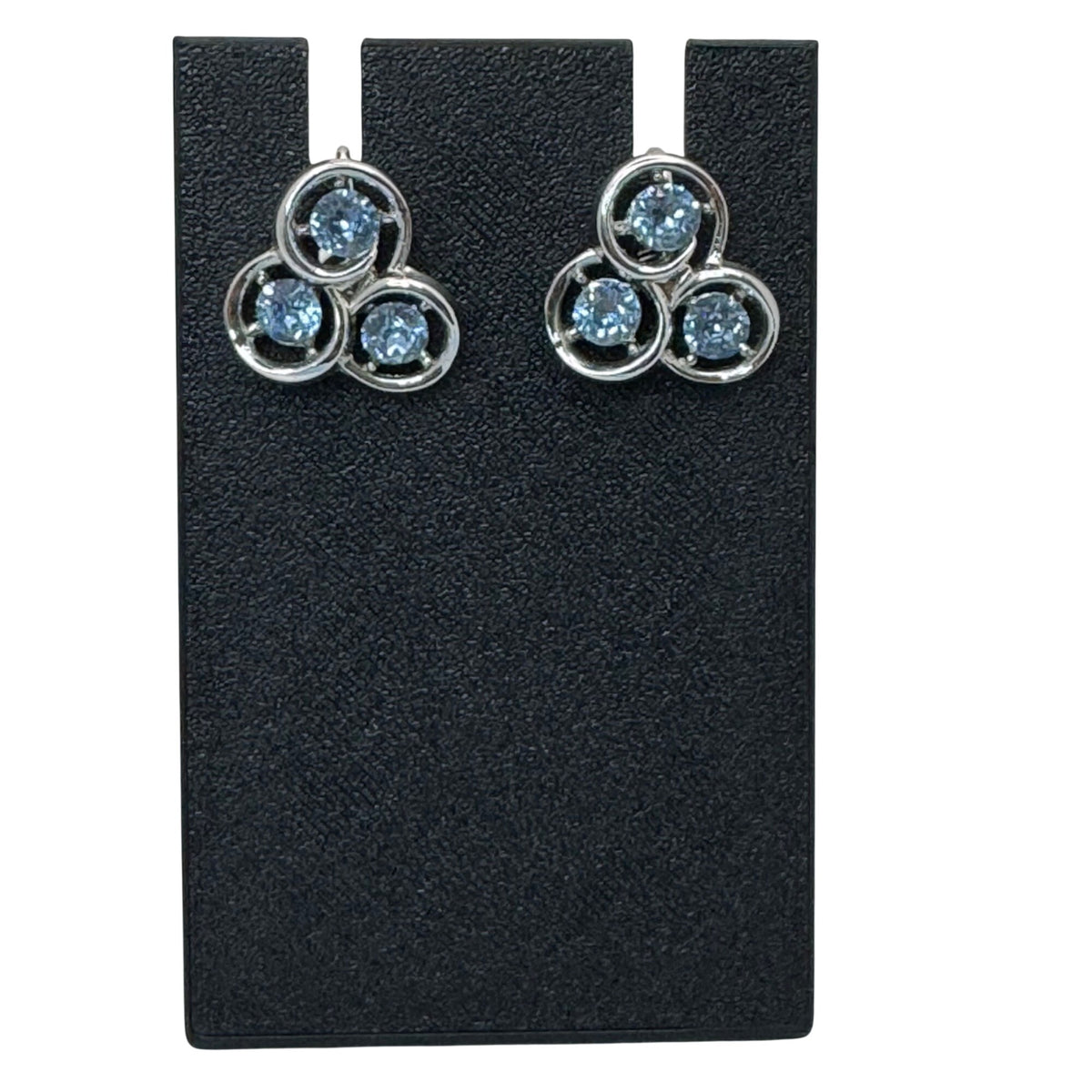 Trifari Baby Blue Rhinestone Circles Silver-Tone Clip-On Earrings Signed Retro