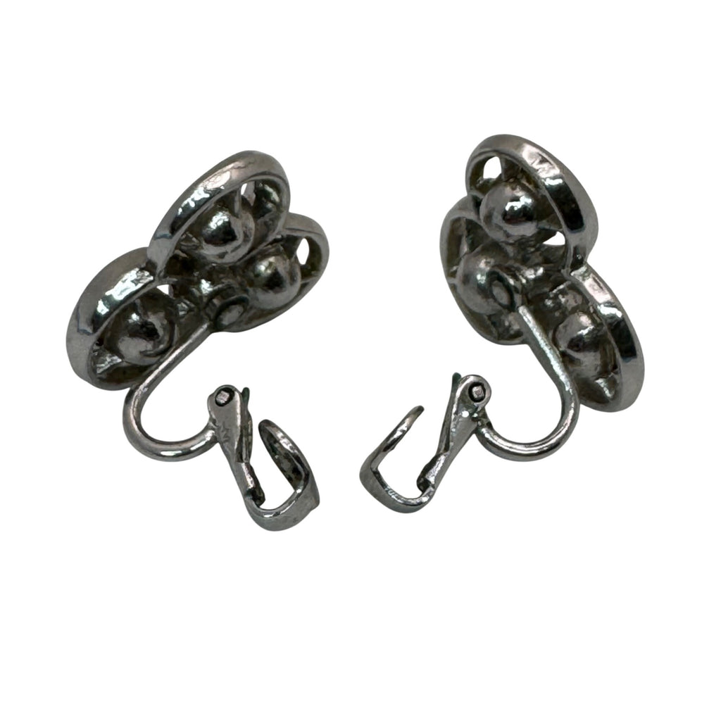 Trifari Baby Blue Rhinestone Circles Silver-Tone Clip-On Earrings Signed Retro