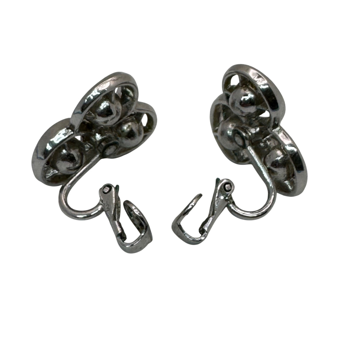 Trifari Baby Blue Rhinestone Circles Silver-Tone Clip-On Earrings Signed Retro