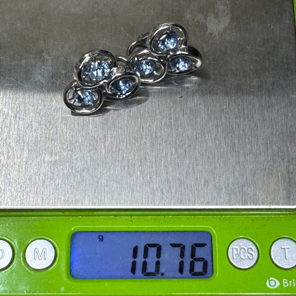 Trifari Baby Blue Rhinestone Circles Silver-Tone Clip-On Earrings Signed Retro