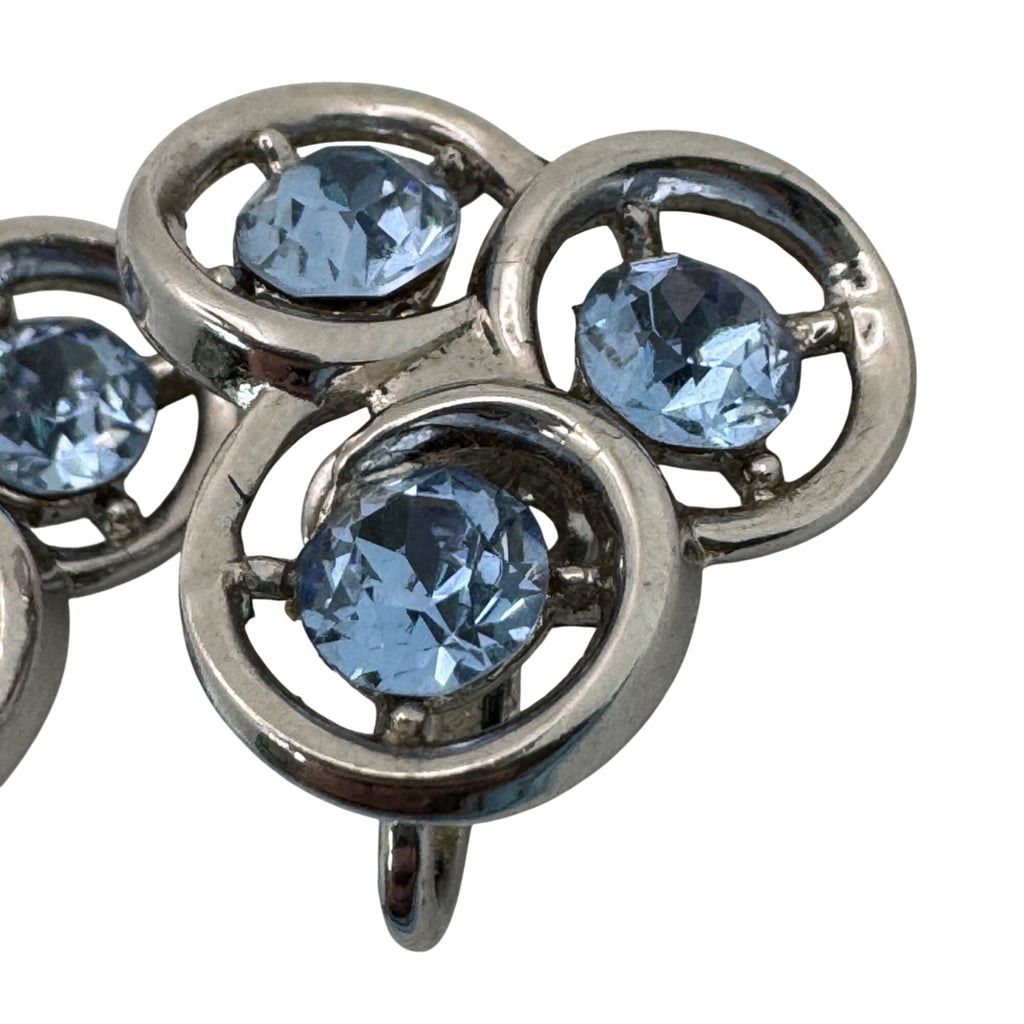 Trifari Baby Blue Rhinestone Circles Silver-Tone Clip-On Earrings Signed Retro