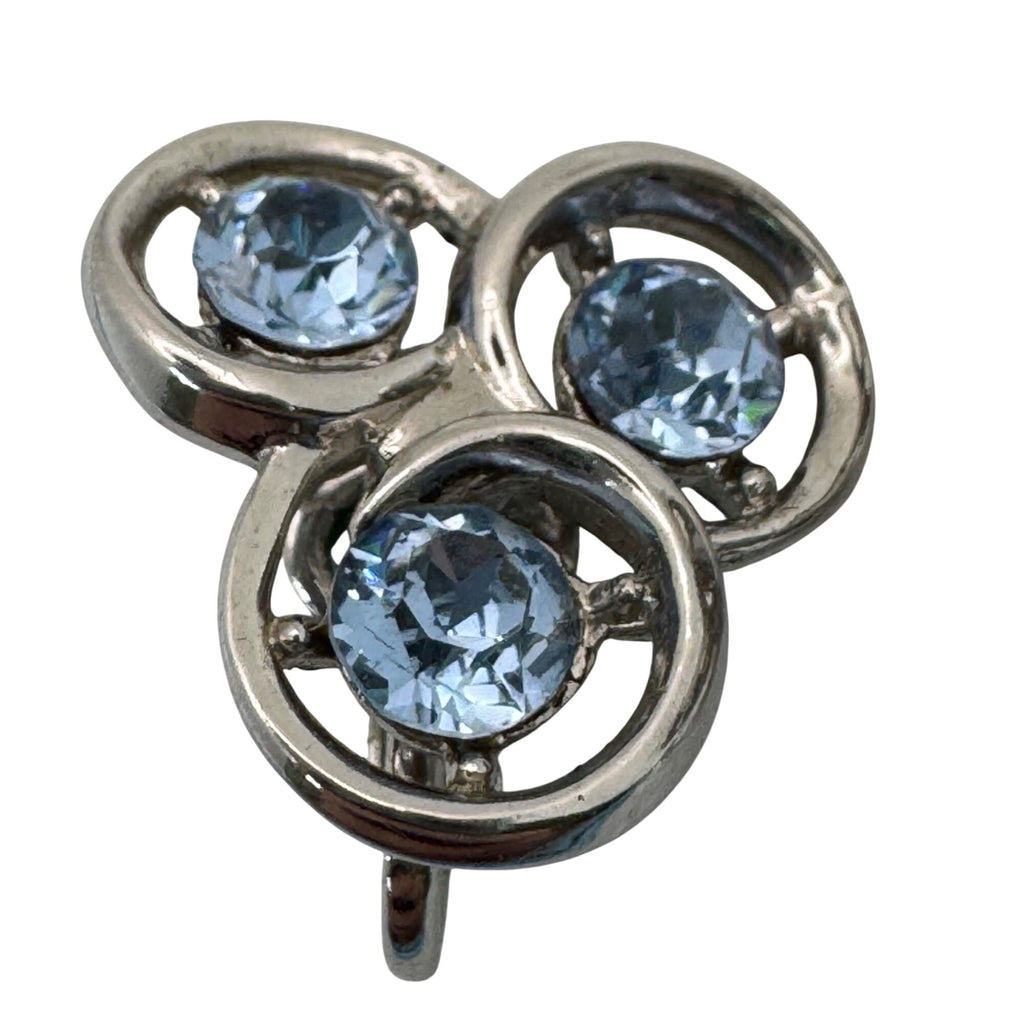 Trifari Baby Blue Rhinestone Circles Silver-Tone Clip-On Earrings Signed Retro