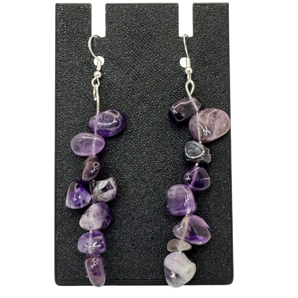 Amethyst Gemstone Dangle Earrings 925 Sterling Silver Natural Purple Stone 2.75"