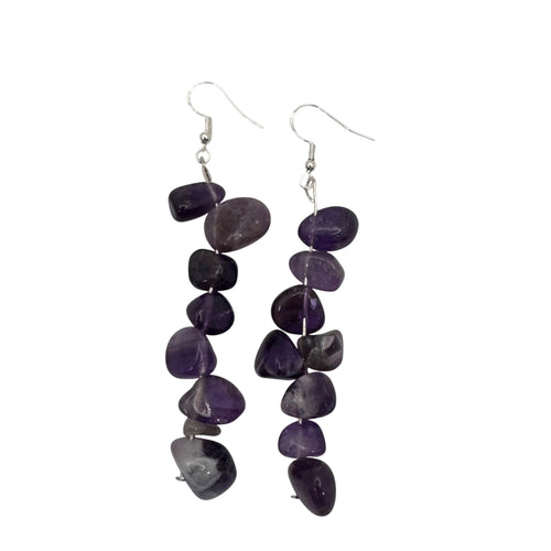 Amethyst Gemstone Dangle Earrings 925 Sterling Silver Natural Purple Stone 2.75"