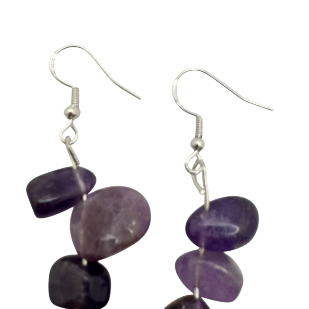 Amethyst Gemstone Dangle Earrings 925 Sterling Silver Natural Purple Stone 2.75"