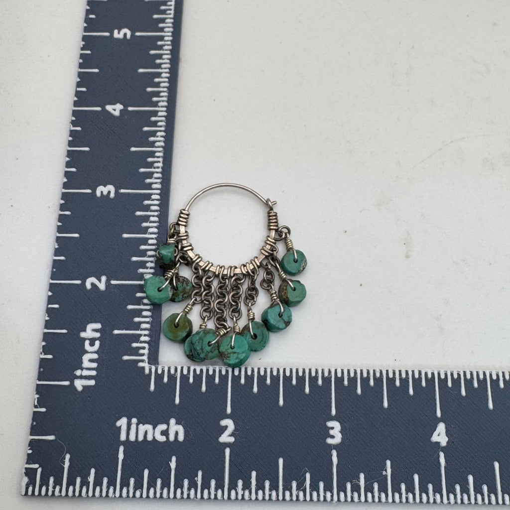 Chandelier Dangle Beaded Turquoise Drop Sterling Silver Chain Hoop Earrings 2"