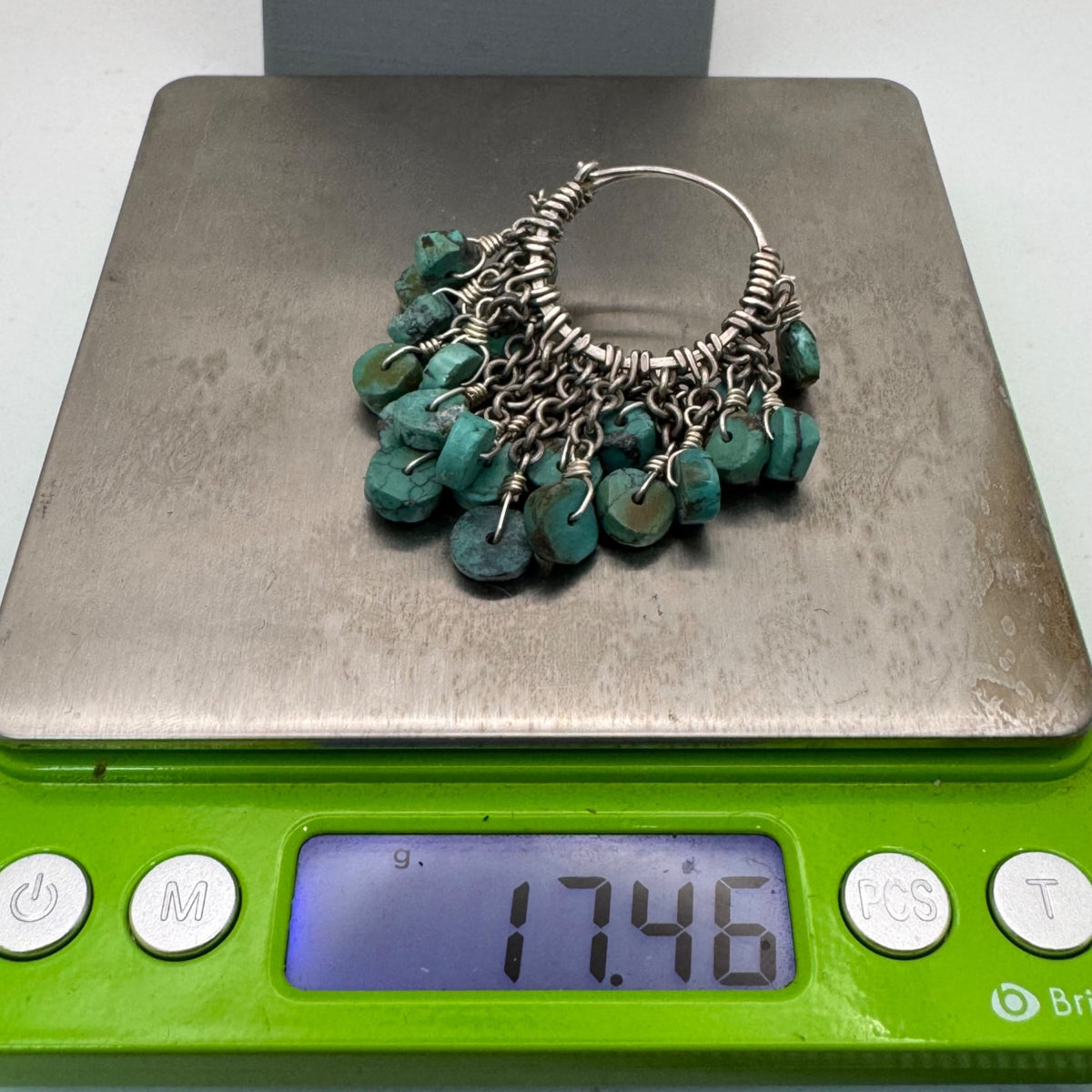 Chandelier Dangle Beaded Turquoise Drop Sterling Silver Chain Hoop Earrings 2"