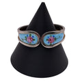 Vintage Silver Guilloche Blue Enamel Bracelet Rose Floral Clamper 6" Art Deco