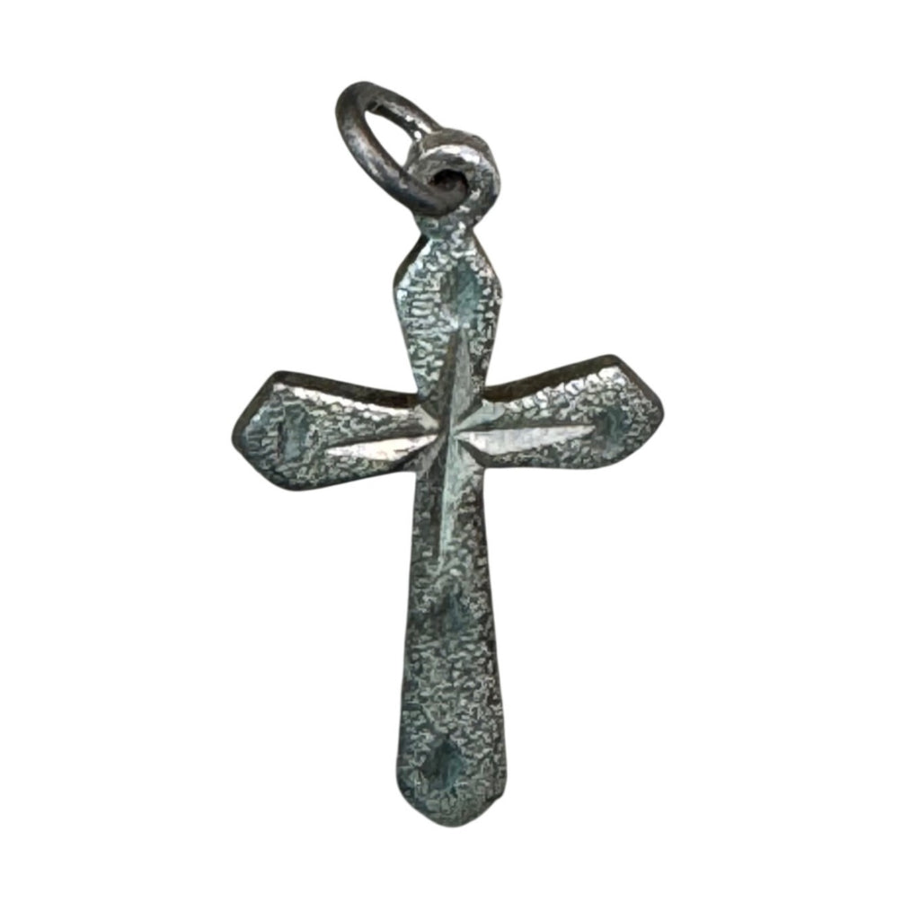 Etched Diamond Cut Sterling Silver Textured Cross Pendant Charm 1.5" Vintage