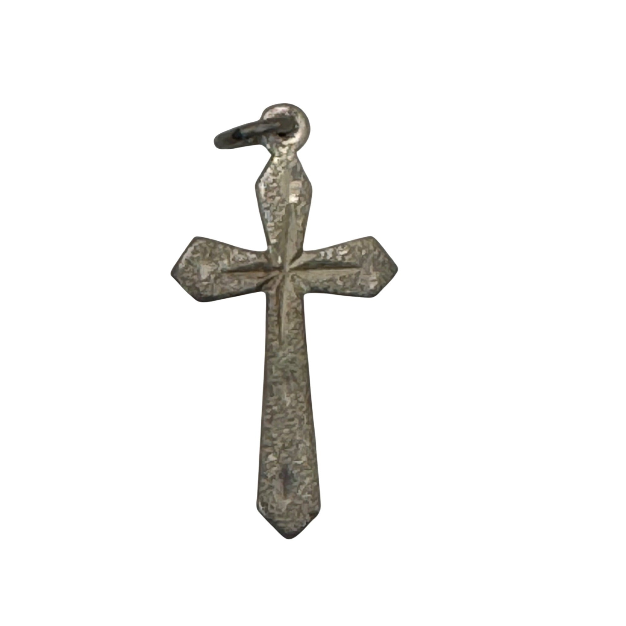 Etched Diamond Cut Sterling Silver Textured Cross Pendant Charm 1.5" Vintage