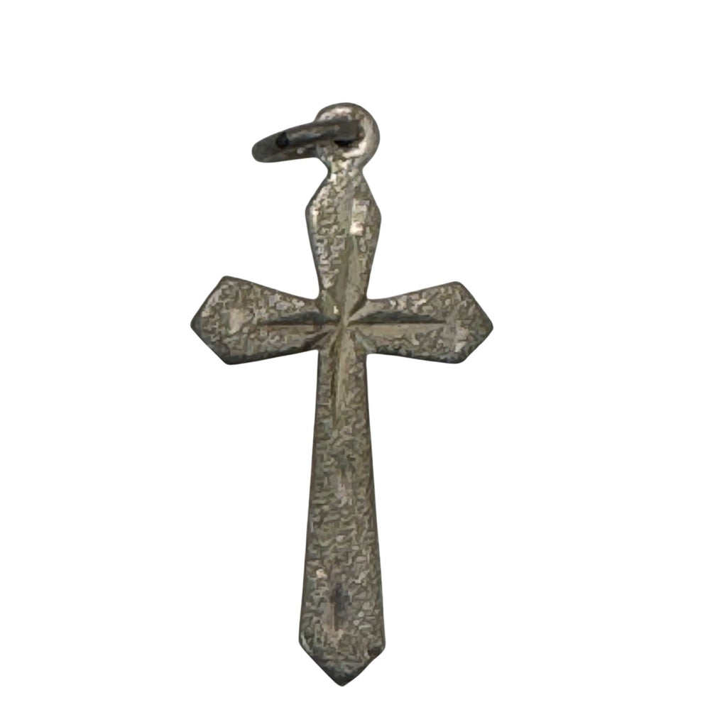 Etched Diamond Cut Sterling Silver Textured Cross Pendant Charm 1.5" Vintage