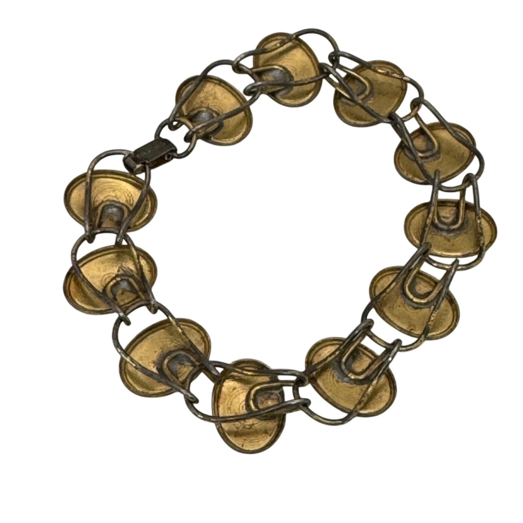 Bliss Brothers Sterling Oval Enamel Tennis Yellow Flowers Rose Bracelet Vintage