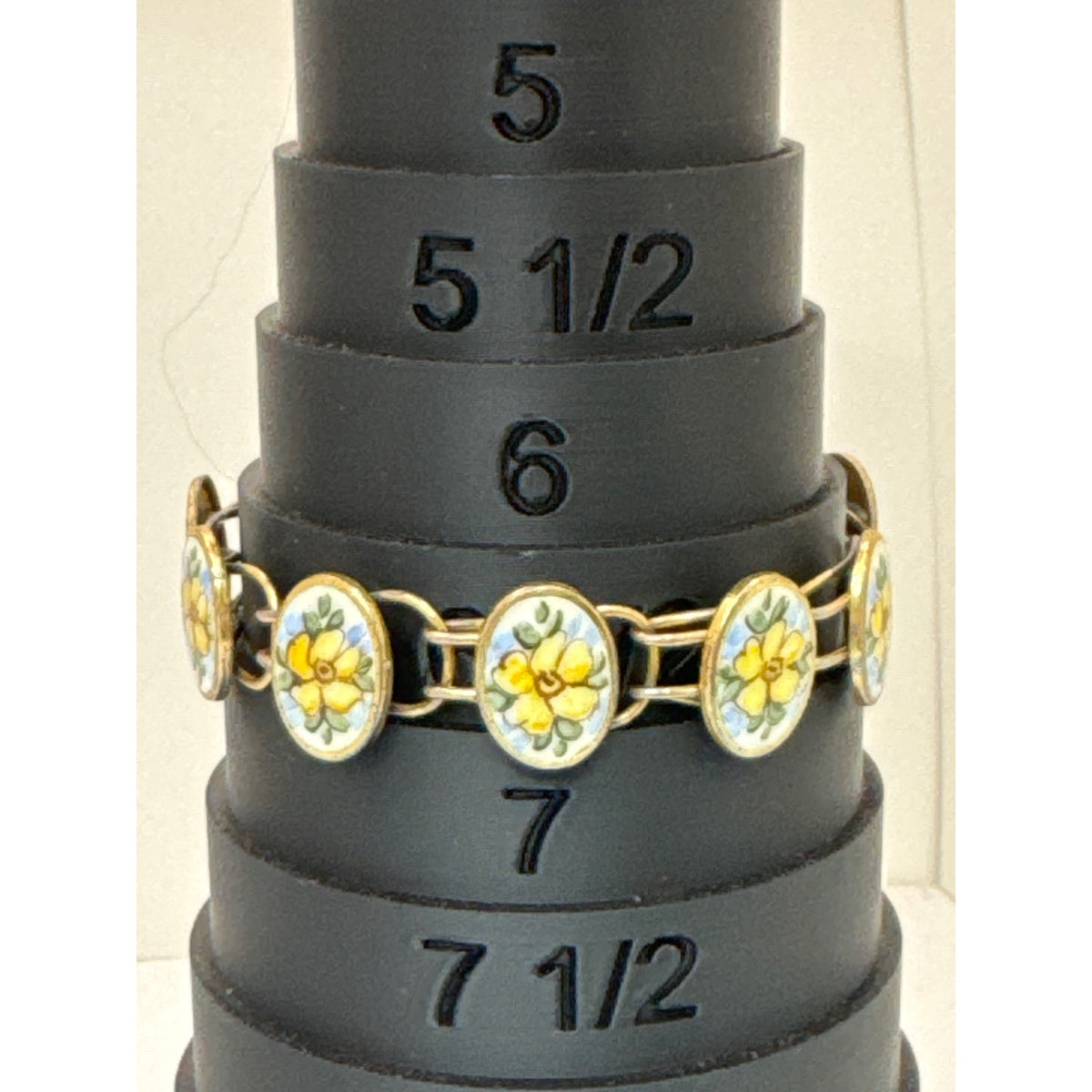 Bliss Brothers Sterling Oval Enamel Tennis Yellow Flowers Rose Bracelet Vintage