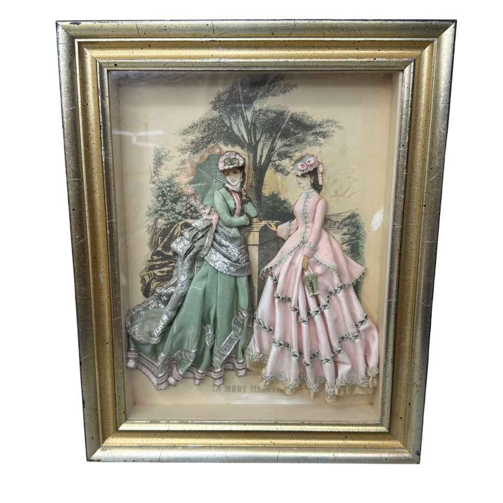 Antique La Mode Illustree Print 3D Shadow Box Embellished Fabric 12x15 Fashion