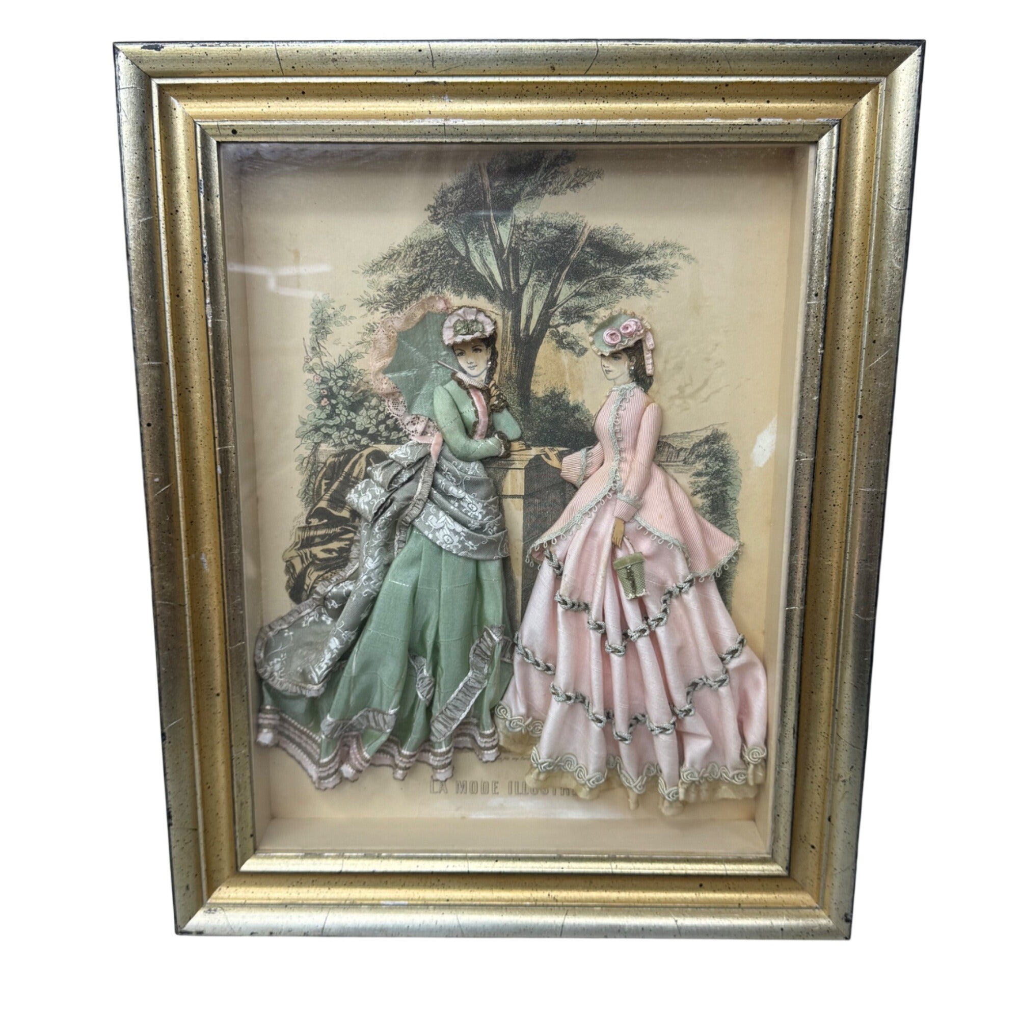 Antique La Mode Illustree Print 3D Shadow Box Embellished Fabric 12x15 Fashion