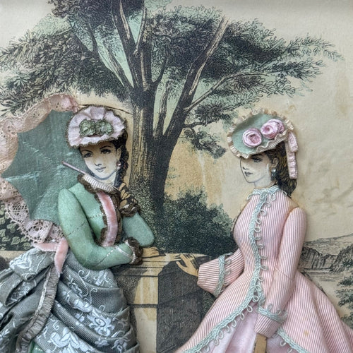 Antique La Mode Illustree Print 3D Shadow Box Embellished Fabric 12x15 Fashion