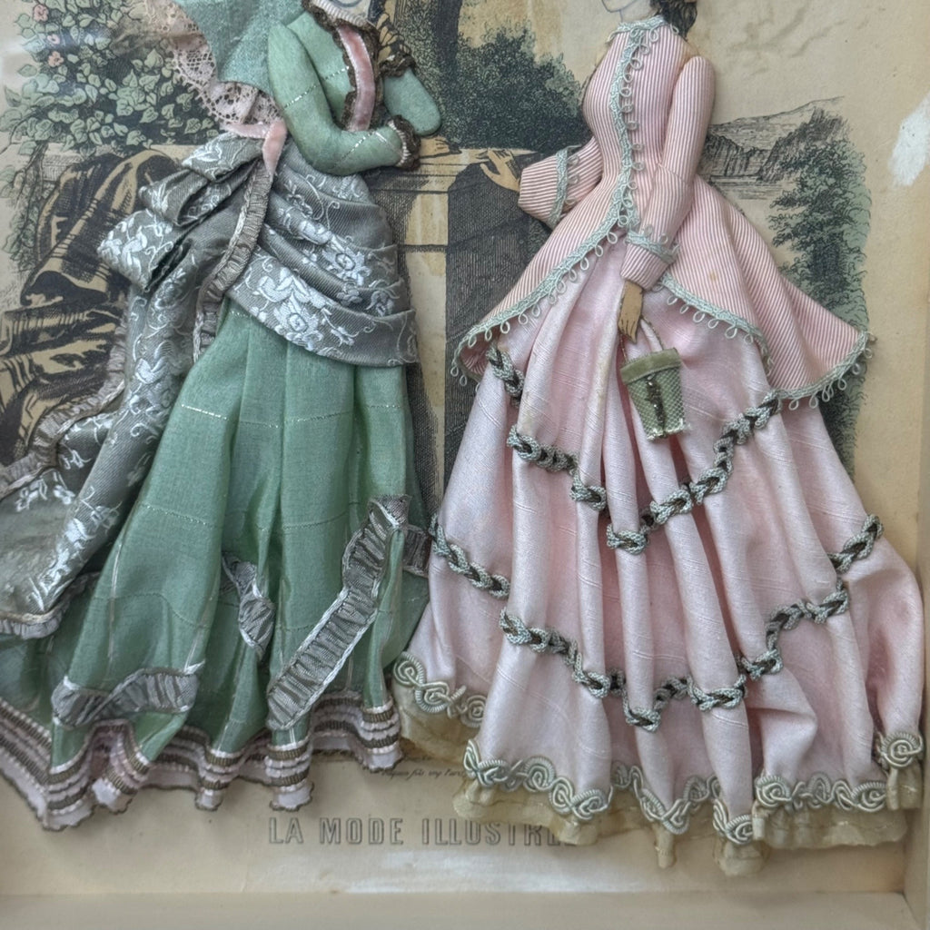 Antique La Mode Illustree Print 3D Shadow Box Embellished Fabric 12x15 Fashion