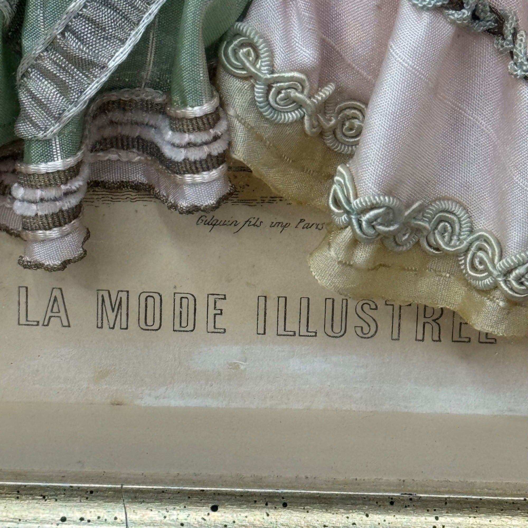 Antique La Mode Illustree Print 3D Shadow Box Embellished Fabric 12x15 Fashion