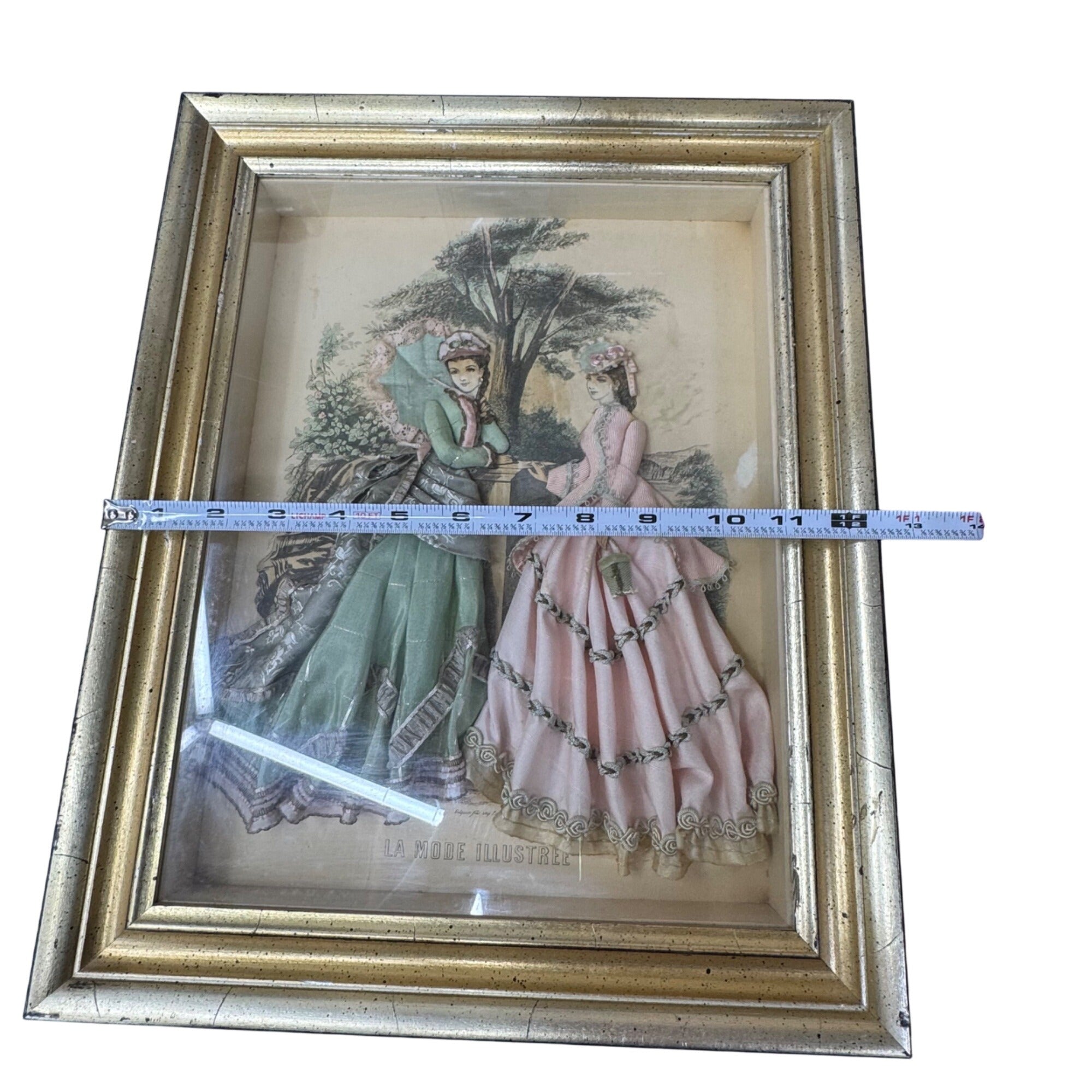 Antique La Mode Illustree Print 3D Shadow Box Embellished Fabric 12x15 Fashion