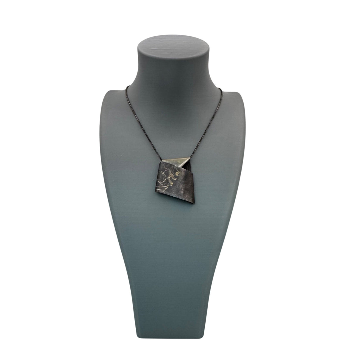 Abstract Signed Sterling Silver Pendant Necklace Folded Etched 925 Italy Chain