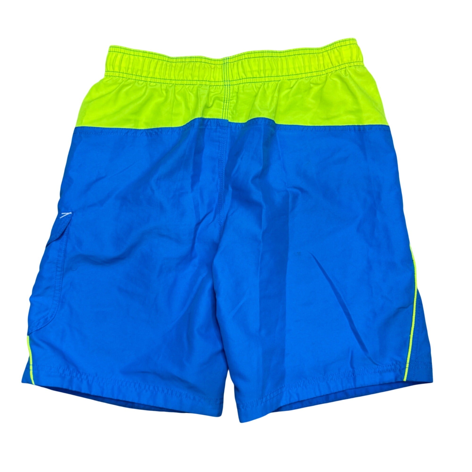 Speedo Mens Blue & Neon Green Swim Trunks M With Pockets & Drawstring Shorts