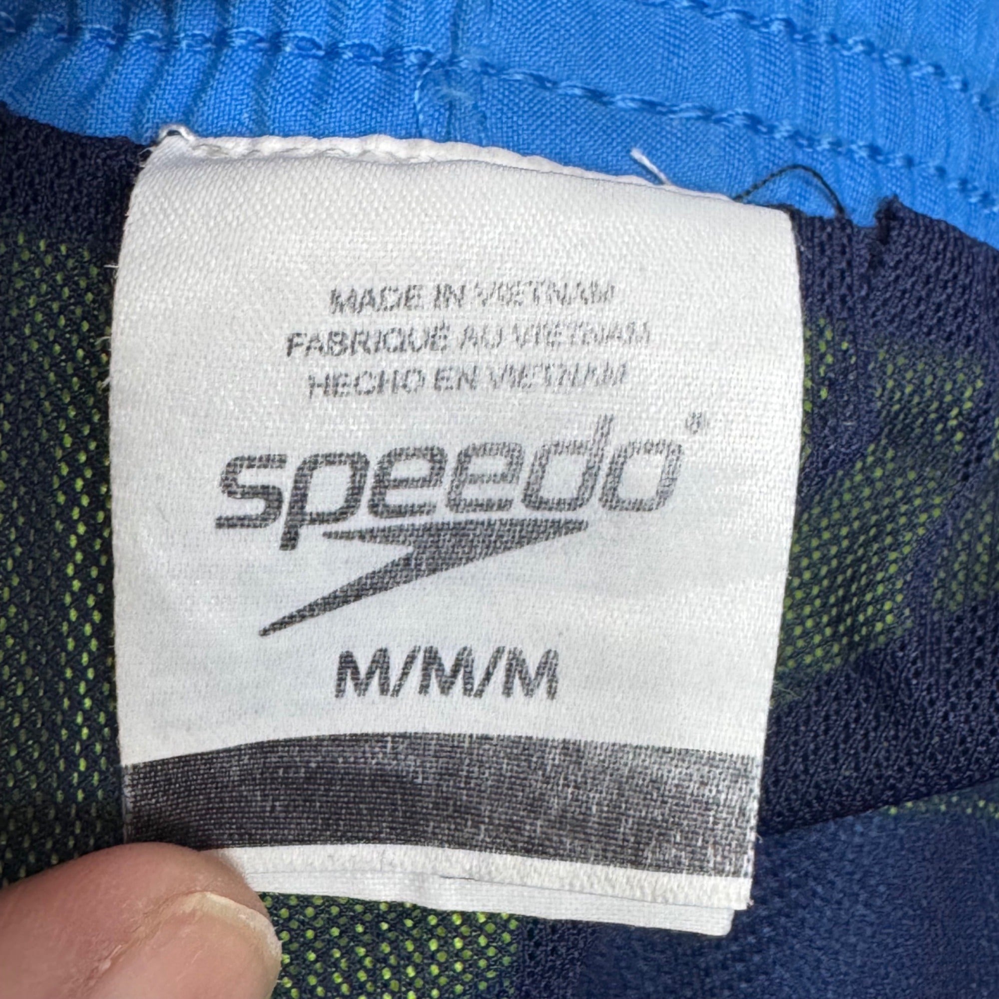 Speedo Mens Blue & Neon Green Swim Trunks M With Pockets & Drawstring Shorts