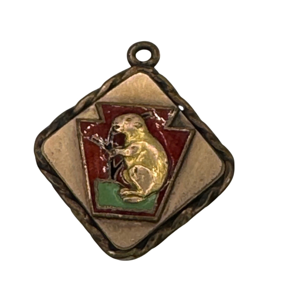 Vintage Masonic Quarryville PA Groundhog Charm Pendant Watch Fob Enamel 1" RARE