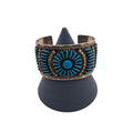 Vintage Zuni Petit Point Sterling Silver Cuff Bracelet Turquoise & Engraved 50g