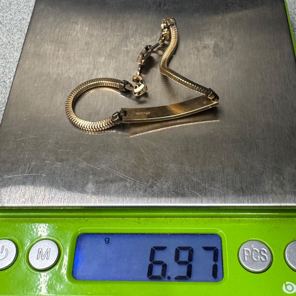 12K GF Kestenmade ID Bracelet Engraving Plate 7" Vintage Rope Snake Chain