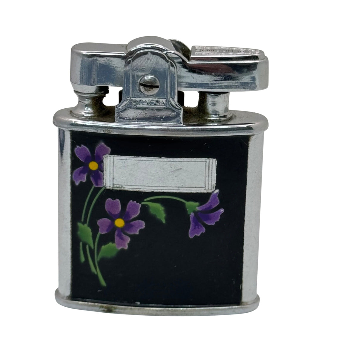 Vintage Ronson Princess Lighter Purple Floral & Black Enamel Finish Made In USA