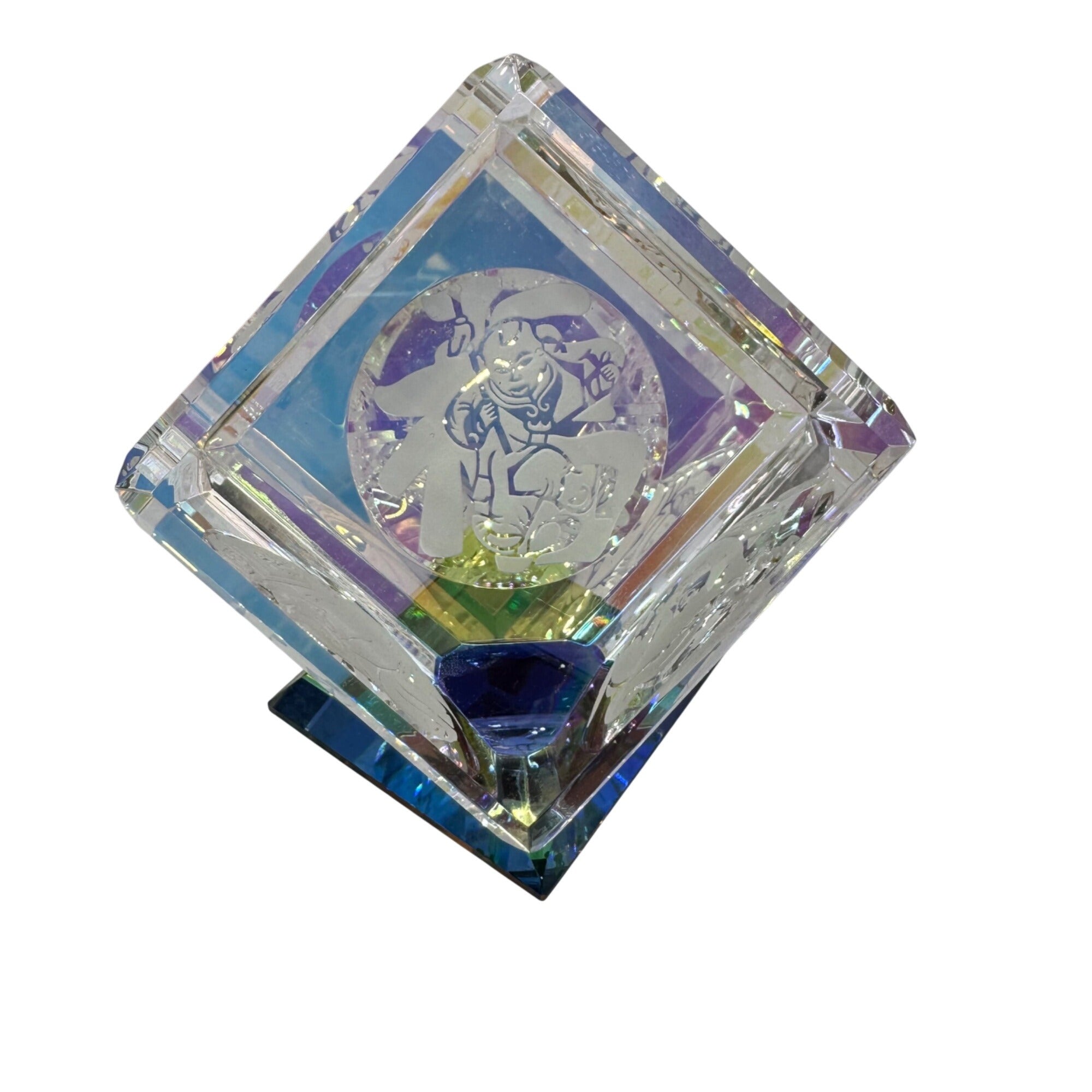 Vintage 3D Crystal Cube Laser Etched Colorful Base Warrior Design 3.5" Gift Box