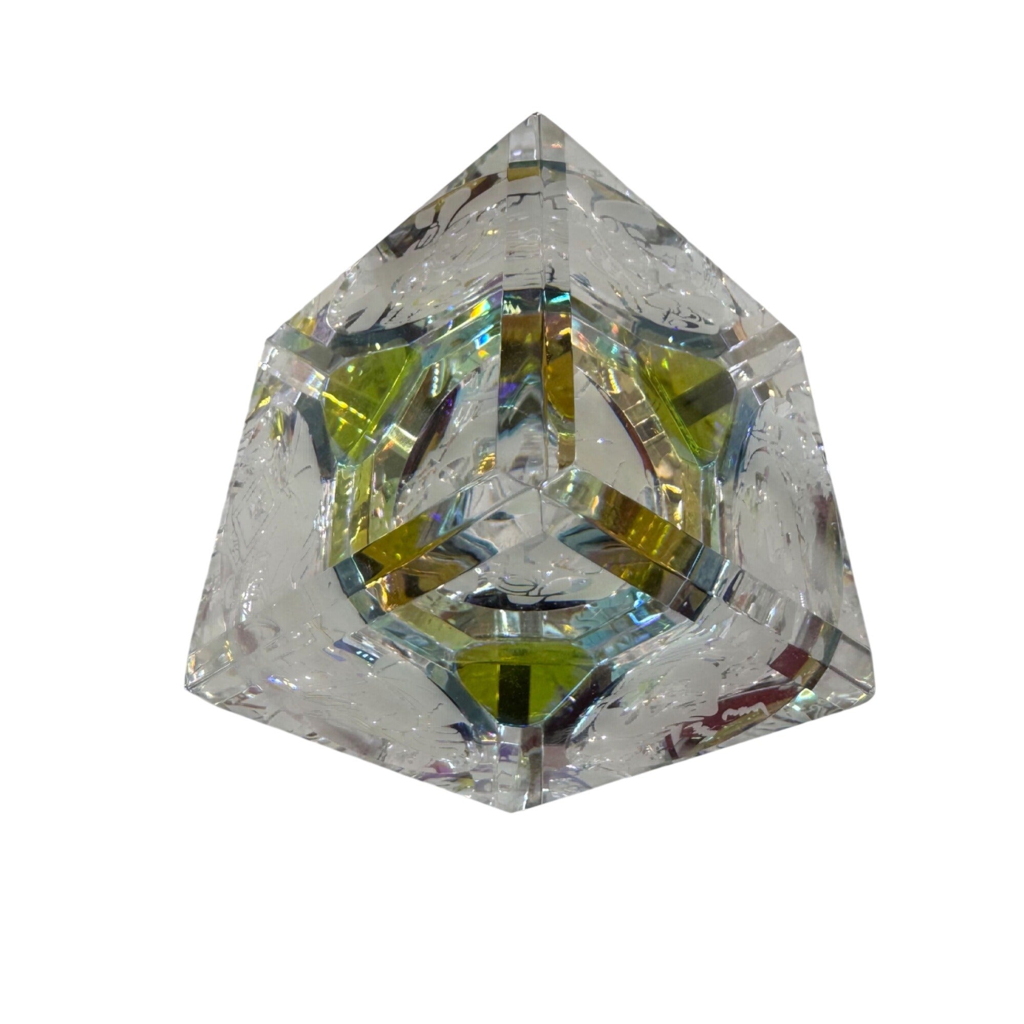 Vintage 3D Crystal Cube Laser Etched Colorful Base Warrior Design 3.5" Gift Box