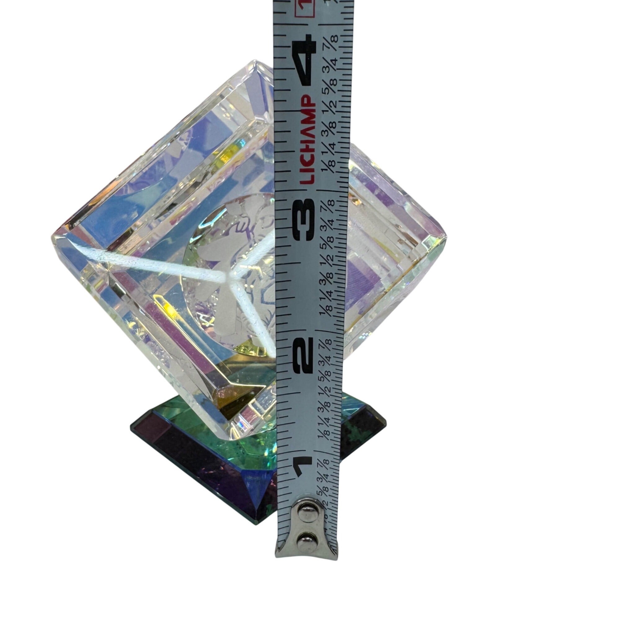 Vintage 3D Crystal Cube Laser Etched Colorful Base Warrior Design 3.5" Gift Box