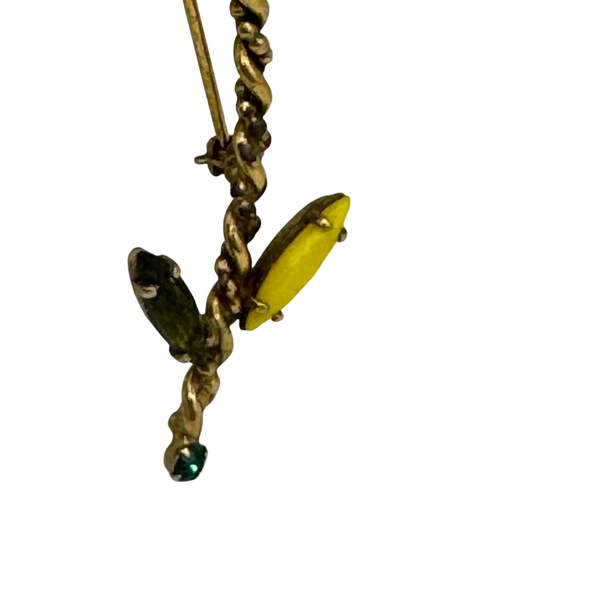 Vintage Weiss Yellow Poured Glass RARE Rhinestone Flower Daisy Brooch Pin 3.5”