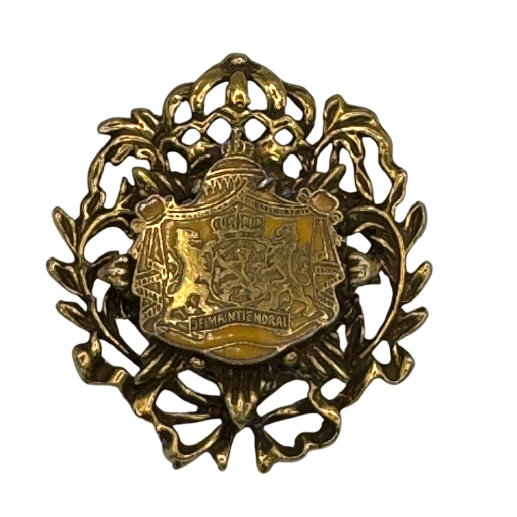 Rare Vintage Antique Netherlands Coat Of Arms Je Maintiendrai Lions Crown Brooch
